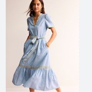 Boden Embroidered Cotton Midi Dress 4P